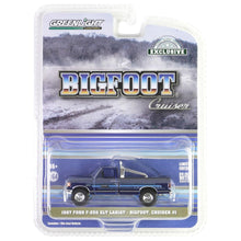 Load image into Gallery viewer, 1987 F - 250 XLT Lariat Pickup Truck Blue with Stripes and Blue Interior Bigfoot Cruiser 1" "Hobby Exclusive Series 1/64 Diecast Model Car by Greenlight 30433 - AT TEN Distribution