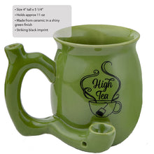 Load image into Gallery viewer, High Tea Pipe Single Wall Ceramic Mug Shiny Green with Black imprint Cool Trendy Gift Party Fashioncraft
