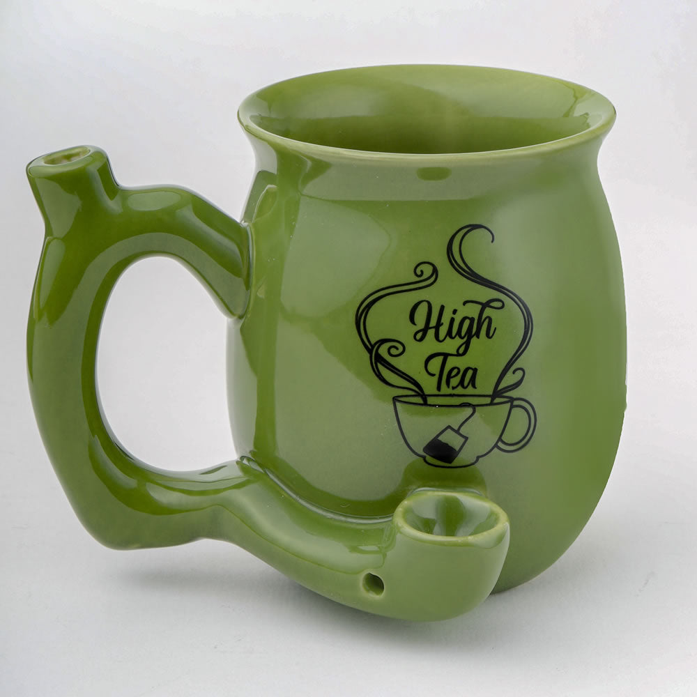 High Tea Pipe Single Wall Ceramic Mug Shiny Green with Black imprint Cool Trendy Gift Party Fashioncraft