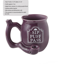 Load image into Gallery viewer, Sip Puff Pass RAOST AND TOAST Ceramic Pipe Mug Purple with white letters Fashioncraft
