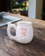 Load image into Gallery viewer, STONER GIRL WHITE WITH GOLD IMPRINT MUG ROAST &amp; TOAST Pipe MUG Gift Party Fashioncraft
