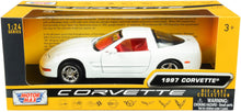 Load image into Gallery viewer, Motormax Toy 1997 Chevy Corvette C5 Coupe White with Red Interior History of Corvette Series 1/24 Diecast Model Car by Motormax 73210 - AT TEN Distribution