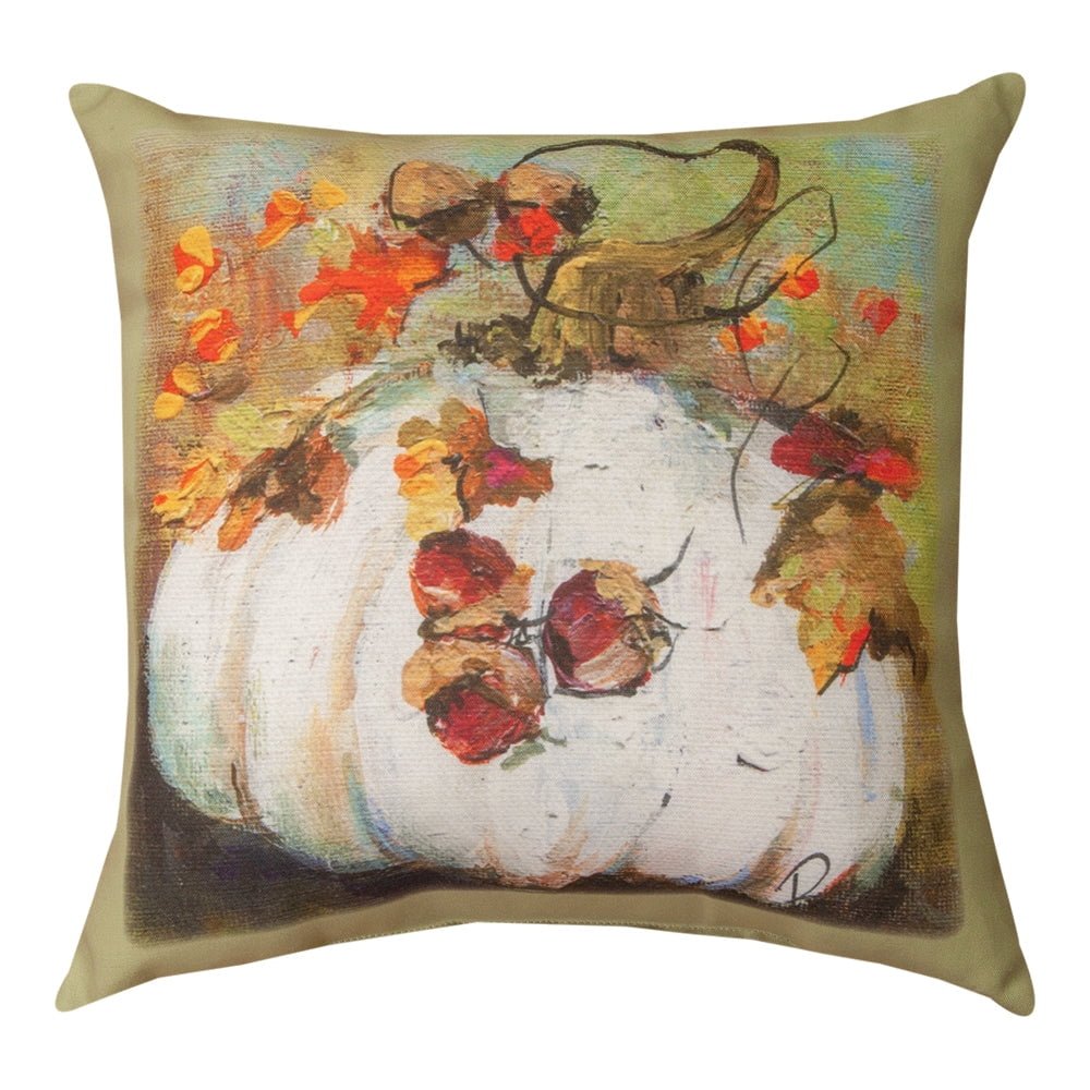 4” Olive Green and White Pumpkin Square Pillow - AT TEN Distribution