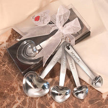 Load image into Gallery viewer, 72 Love Beyond Measure Set of 4 Heart Shaped Measuring Spoons, Silver Measuring Spoons, Wedding Favor Pack of 72 Fashioncraft
