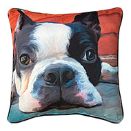 Manual Woodworkers Moxley Boston Terrier Paws and Whiskers Decorative Square Pillow, 18-Inch