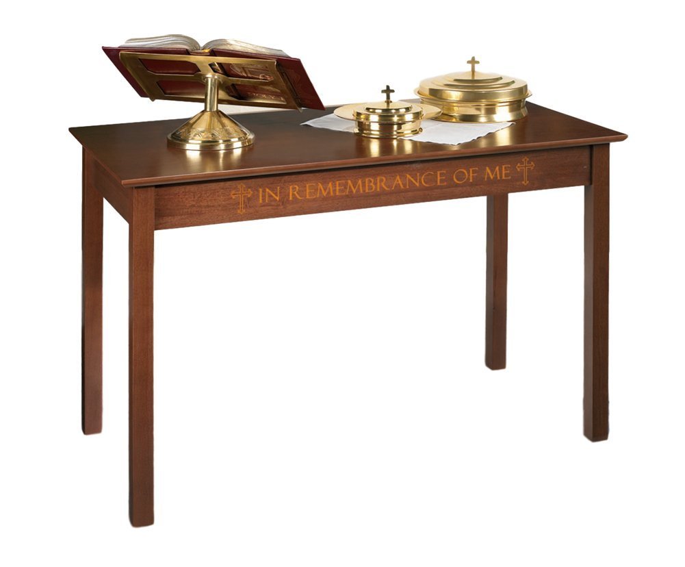 Silk-Screened Communion Table Maple Hardwood Silk-Screened,Walnut Stain