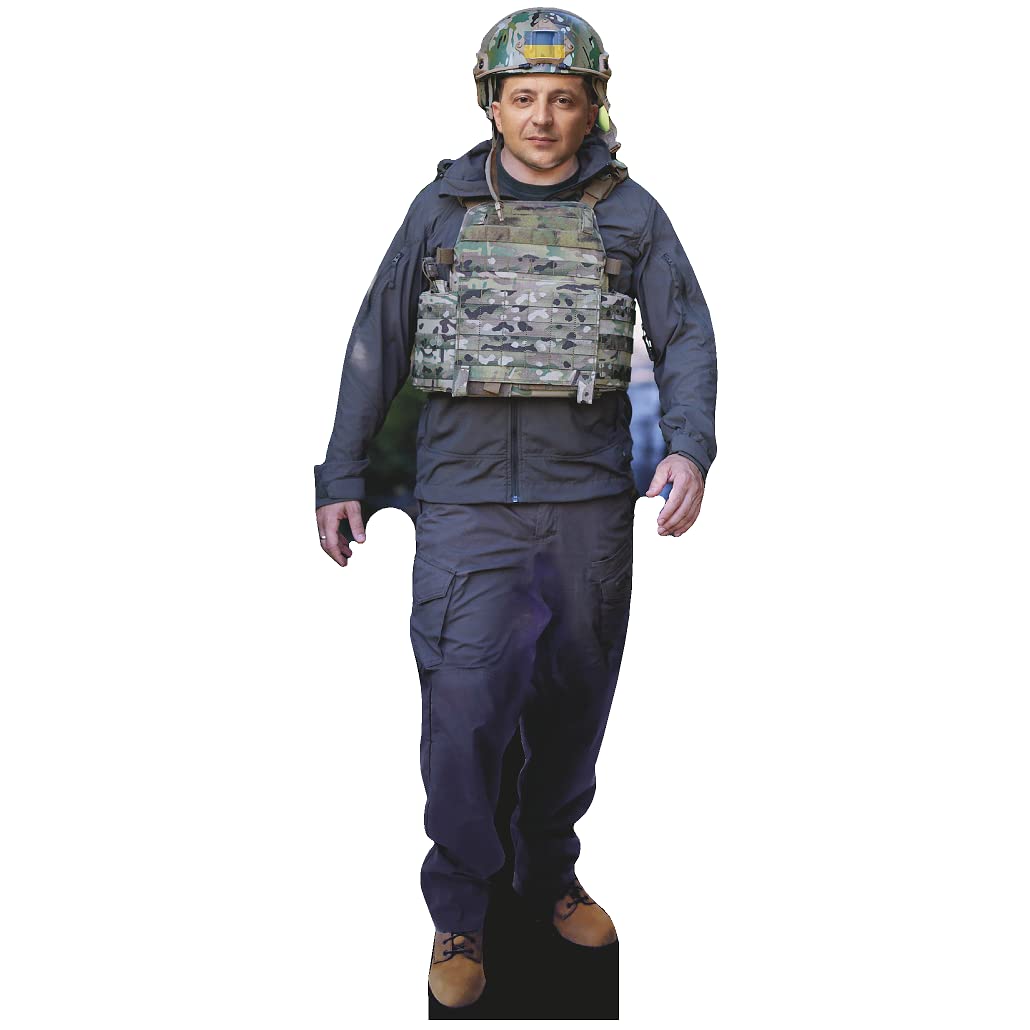 H38133 Volodymyr Zelensky Ukraine Ukrainian Military Helmet Gear Cardboard Cutout Standee Standup