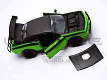 Load image into Gallery viewer, Green and black model car with open doors on a white background, featuring &#39;Magic Models&#39; branding.
