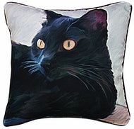 Manual Woodworkers Black Cat Portrait Paws and Whiskers Decorative Square Pillow, 18-Inch