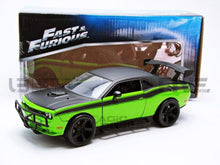 Load image into Gallery viewer, Green and gray model car with &#39;Fast &amp; Furious&#39; branding on a white background
