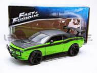 Green and gray model car with 'Fast & Furious' branding on a white background
