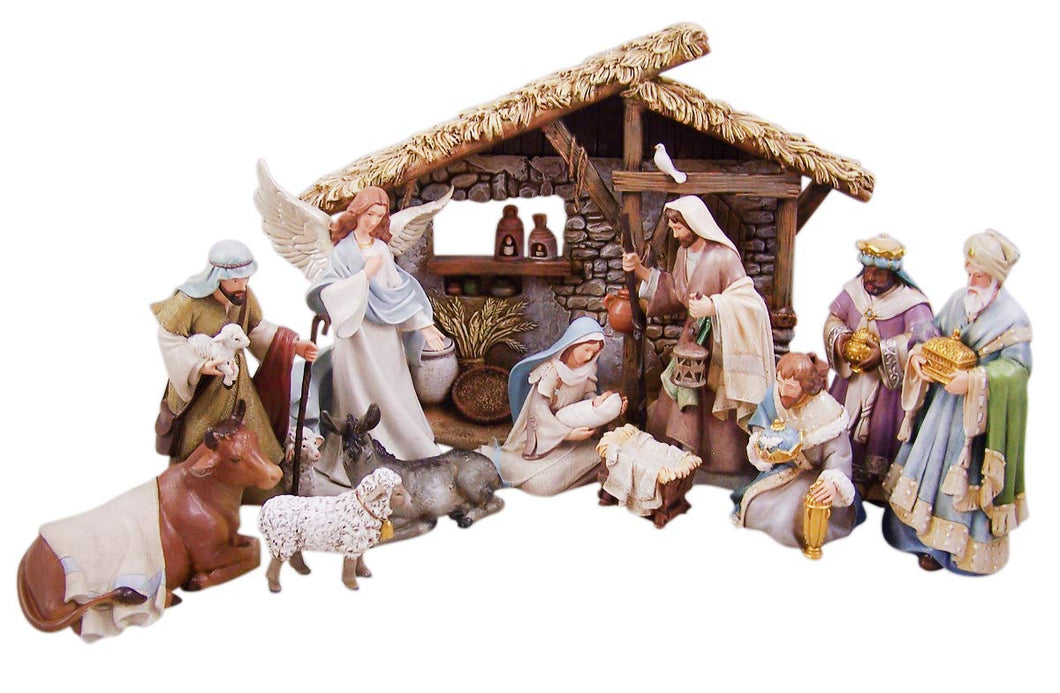 Avalon Gallery Nativity Sets for Christmas - Indoor Bethlehem Nights Nativity Scene, 12-Piece, Full Set with Stable