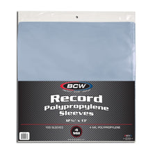 Load image into Gallery viewer, BCW 4 Mil Record Sleeves (12 Inch) - 100 ct | Clear Polypropylene Vinyl Album Protectors for 33 1/3 RPM | Archival Quality, Acid-Free | Premium Outer Sleeves for Storage of Your Vinyl Collection
