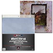 Load image into Gallery viewer, BCW 4 Mil Record Sleeves (12 Inch) - 100 ct | Clear Polypropylene Vinyl Album Protectors for 33 1/3 RPM | Archival Quality, Acid-Free | Premium Outer Sleeves for Storage of Your Vinyl Collection
