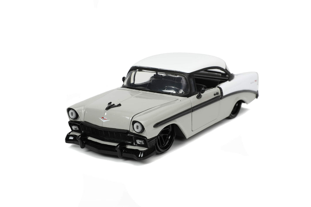Jada Toys Bigtime Muscle 1:24 1956 Chevy Bel Air Die-cast Grey White, Toys for Kids and Adults
