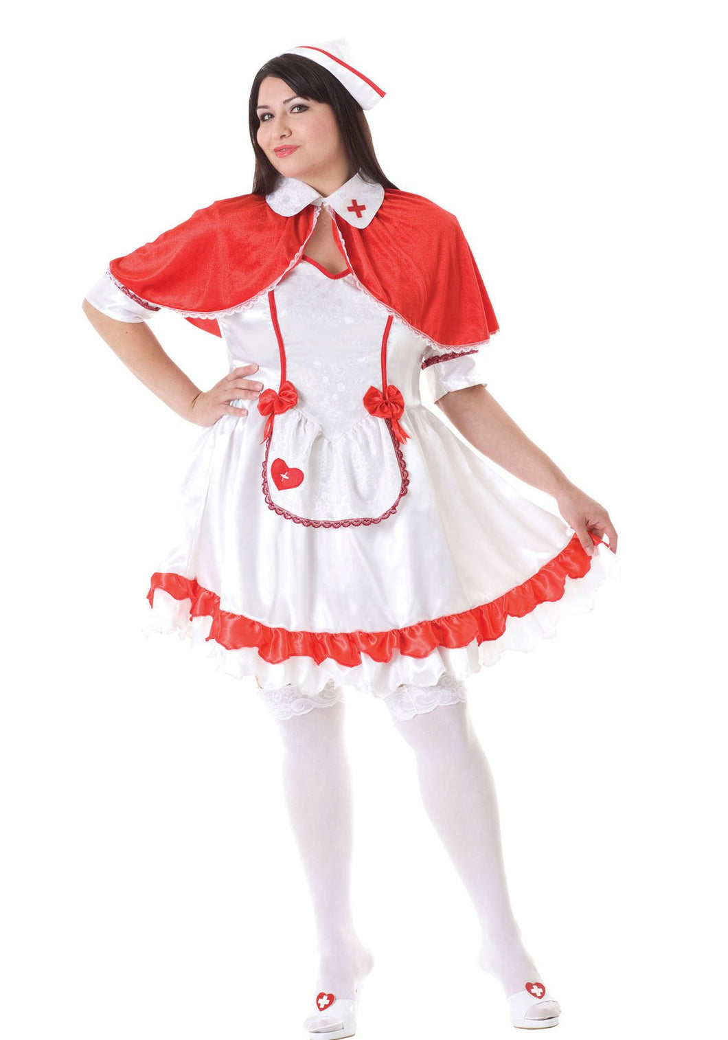 Women Caped Nurse Whire Red XL