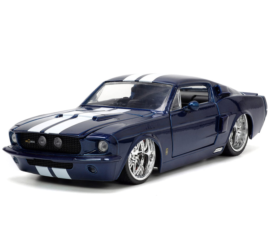 1967 Shelby GT500 Dark Blue Metallic with White Stripes Bigtime Muscle Series 1/24 Diecast Model Car by Jada 33865