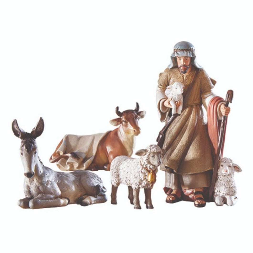 Avalon Gallery Nativity Sets for Christmas - Indoor Bethlehem Nights Nativity Scene, 4-Piece, Shepherd with Animals