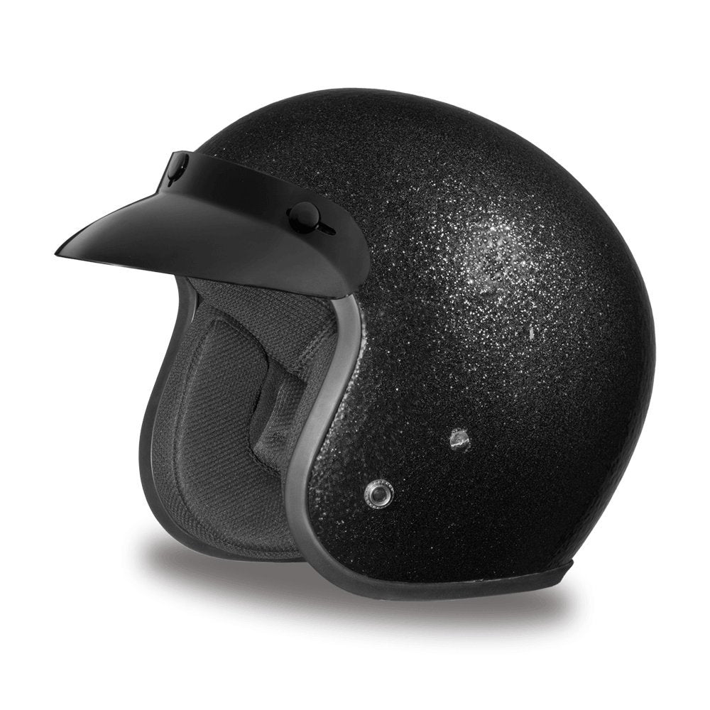 Daytona Helmets 3/4 Shell Open Face Motorcycle Helmet – DOT Approved [Black Metal Flake] [2XL]