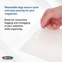 Load image into Gallery viewer, BCW Thick Resealable Magazine Bags - 1 Pack of 100 | Acid-Free, Clear Polypropylene Sleeves for Archival-Quality Storage of Collectible Magazines | Protect Your Valuable Comic Book Collection
