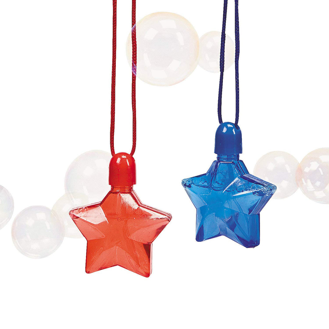 Fun Express - Star-Shaped Bubble Bottle Necklaces for Fourth of July - Toys - Bubbles - Bubble Necklaces - Fourth of July - 12 Pieces