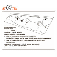Load image into Gallery viewer, Assembly instructions for a life-size standup with Atten logo
