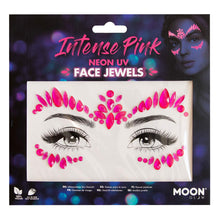 Load image into Gallery viewer, Neon UV Face Jewels by Moon Glow - Festival Face Body Gems, Crystal Make up Eye Glitter Stickers, Temporary Tattoo Jewels (Intense Pink)
