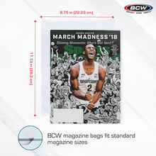 Load image into Gallery viewer, BCW Thick Resealable Magazine Bags - 1 Pack of 100 | Acid-Free, Clear Polypropylene Sleeves for Archival-Quality Storage of Collectible Magazines | Protect Your Valuable Comic Book Collection
