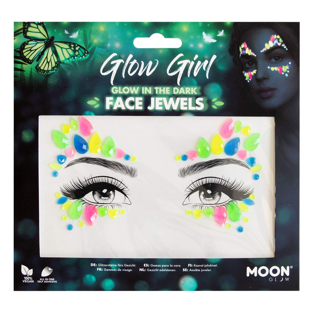 Glow in the Dark Face Jewels by Moon Glow - Festival Face Body Gems, Crystal Make up Eye Glitter Stickers, Temporary Tattoo Jewels (Glow Girl)