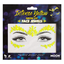 Load image into Gallery viewer, Neon UV Face Jewels by Moon Glow - Festival Face Body Gems, Crystal Make up Eye Glitter Stickers, Temporary Tattoo Jewels (Intense Yellow)
