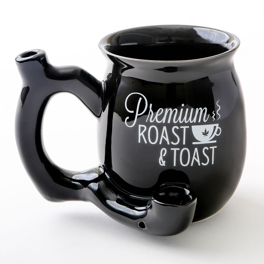 Premium Pipe Single Wall Ceramic Mug Shiny Black with white print Cool Trendy Gift Party Fashioncraft