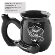 Load image into Gallery viewer, High Tea Pipe Single Wall Ceramic Mug Shiny Black with White imprint Cool Trendy Gift Party Fashioncraft
