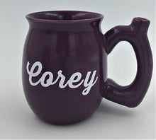 Load image into Gallery viewer, Sip Puff Pass RAOST AND TOAST Ceramic Pipe Mug Purple with white letters Fashioncraft
