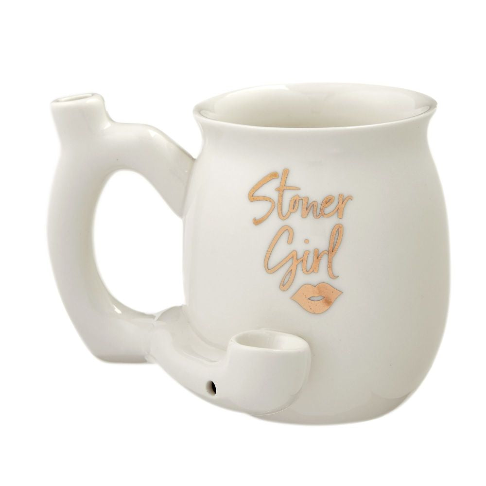 STONER GIRL WHITE WITH GOLD IMPRINT MUG ROAST & TOAST Pipe MUG Gift Party Fashioncraft