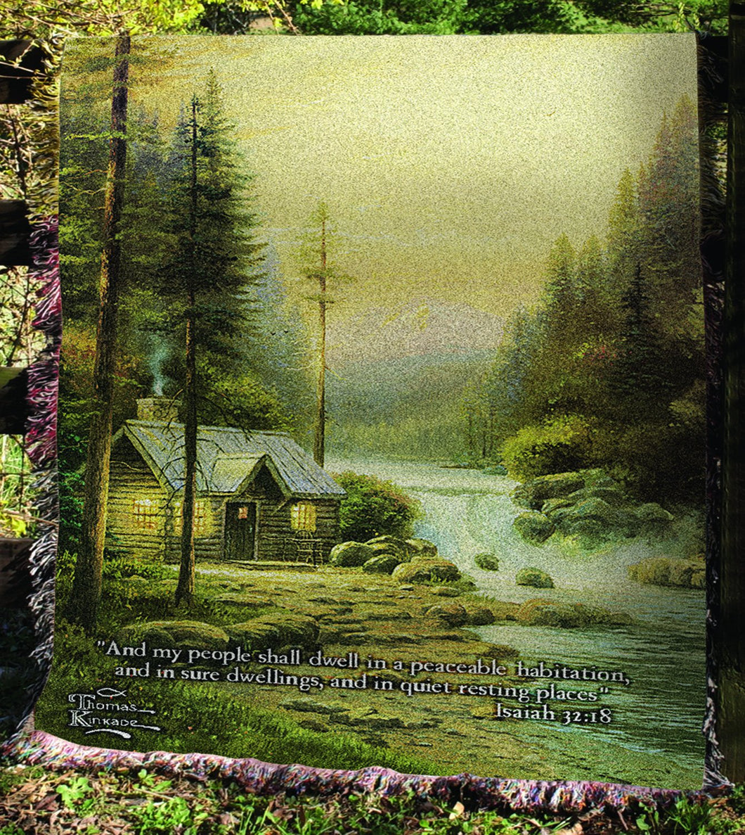 Manual Woodworkers Inspirational Collection 50 x 60-Inch Tapestry Throw with Verse, Evening in Forest