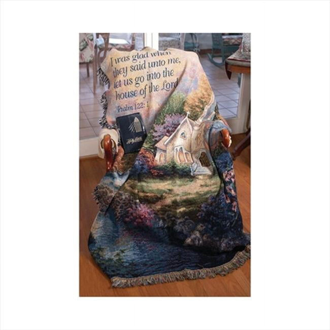 Manual Woodworkers and Weavers  Church In The Country With Verse Tapestry Throw Blanket Fashionable Jacquard Woven 50 X 60 in.
