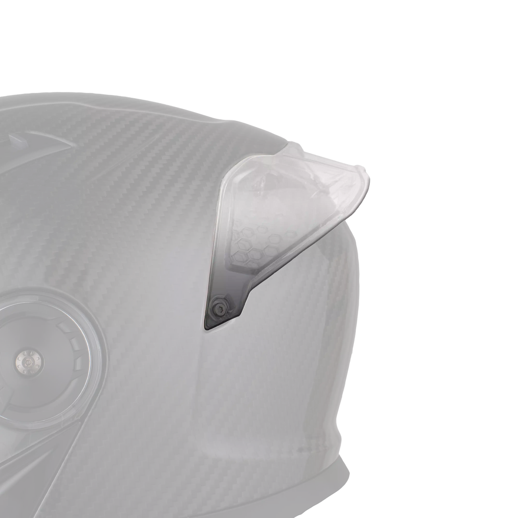 Close-up of a helmet visor on a white background