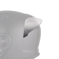 Close-up of a helmet visor on a white background