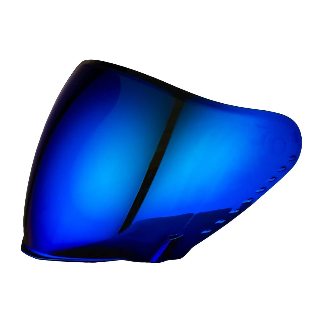 Blue motorcycle windshield on a white background