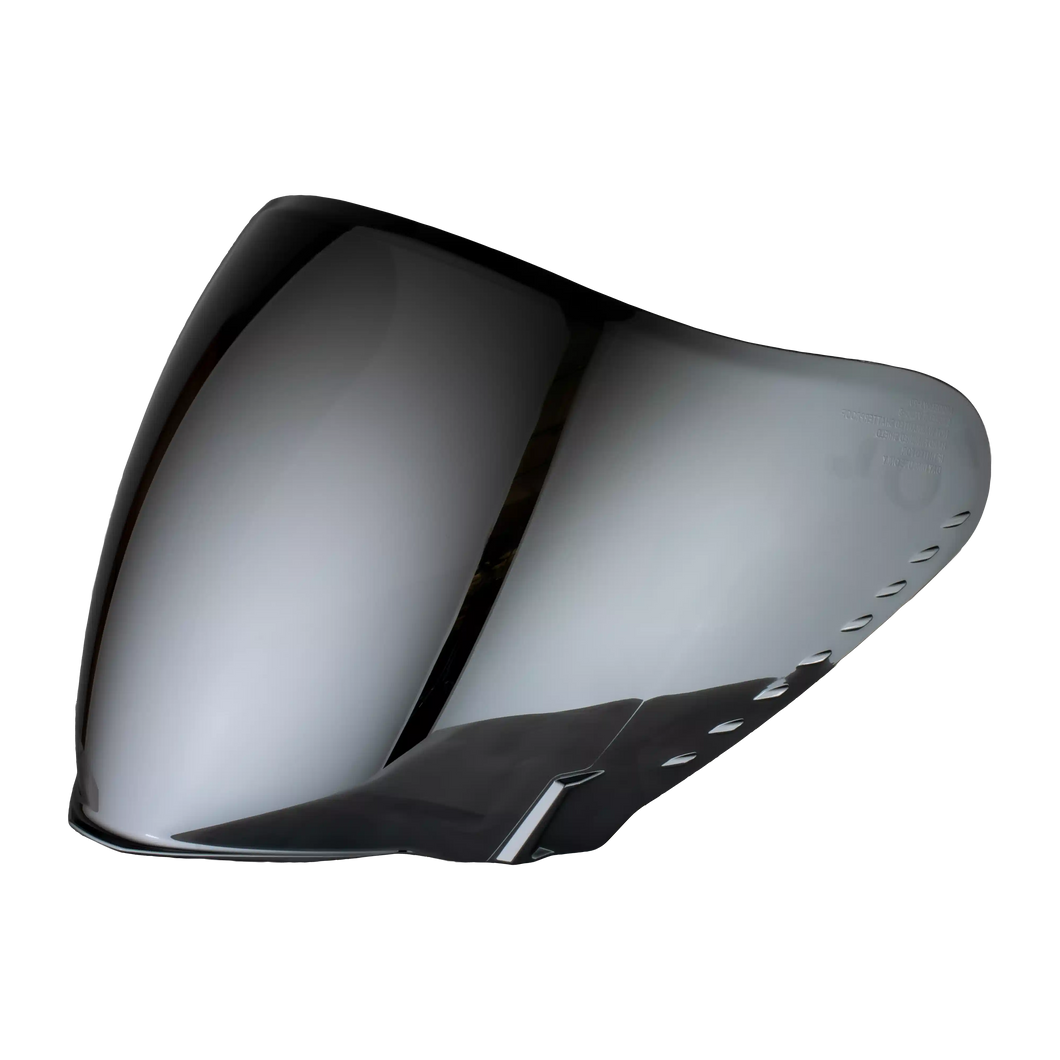 Motorcycle windshield with a reflective surface on a white background