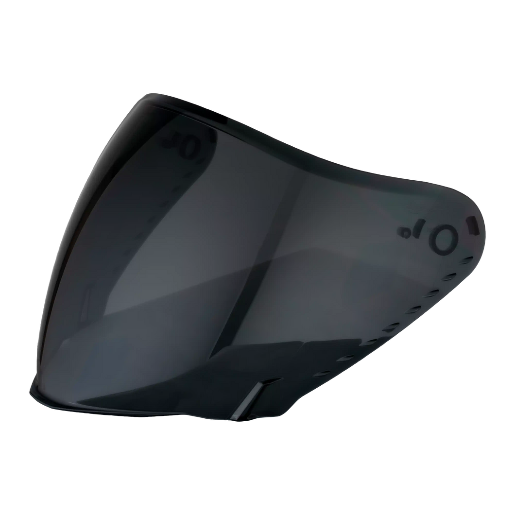 Black motorcycle visor on a white background