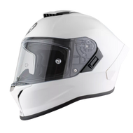 White motorcycle helmet with clear visor on a white background