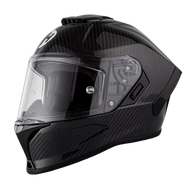 Black motorcycle helmet with clear visor on a white background