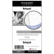 Load image into Gallery viewer, AT - A - GLANCE Day Runner Lined NotePad Pages, Refill, Loose - Leaf, Undated, for Planner, 3 - 3/4&quot; x 6 - 3/4&quot;, Size 3, 30 Sheets/Pack (033 - 3) - AT TEN Distribution
