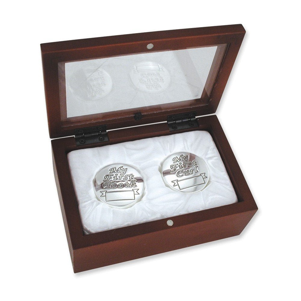 Baby's Silver First Curl & First Tooth in Rosewood Keepsake Box - AT TEN Distribution