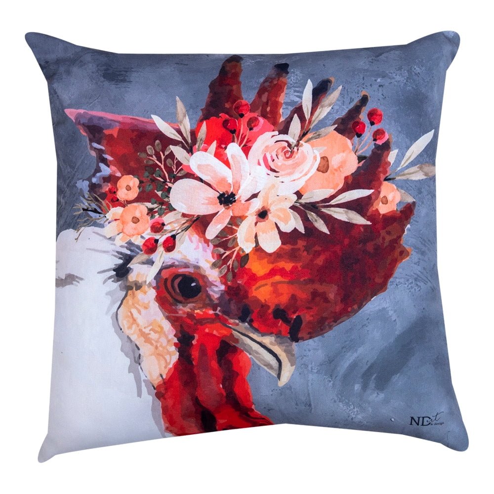 Barnyard Floral Rooster Climaweave Pillow 18