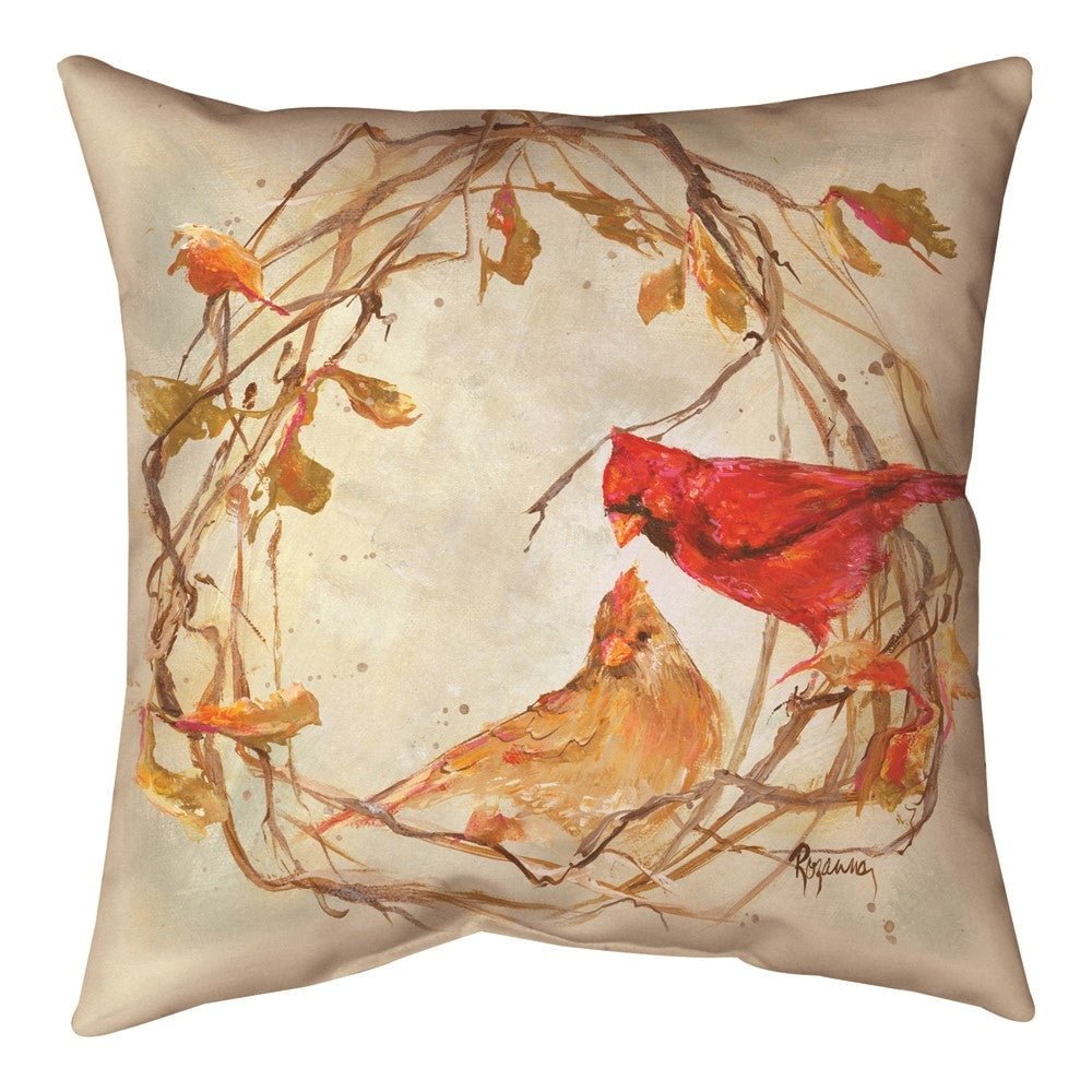 Cardinal Pair In Wreath Climaweave Pillow 18