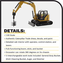 Load image into Gallery viewer, CAT Caterpillar 309 CR Next Generation Mini Hydraulic Excavator with Work Tools and Operator High Line Series 1/50 Diecast Model by Diecast Masters 85592 - AT TEN Distribution
