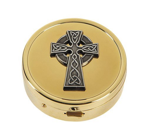 CB Catholic Celtic Cross Embossed Solid Polished Brass PYX with Drawstring Burse - AT TEN Distribution