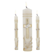 CB Church Supply Hand Crafted Wedding Candle Set by Will & Baumer, Set of 3, Ornate Cross - AT TEN Distribution